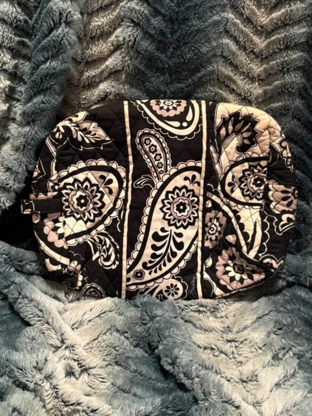 Vera Bradley Lined Quilted Cosmetic Makeup Bag Pouch | Midnight Paisley Black &